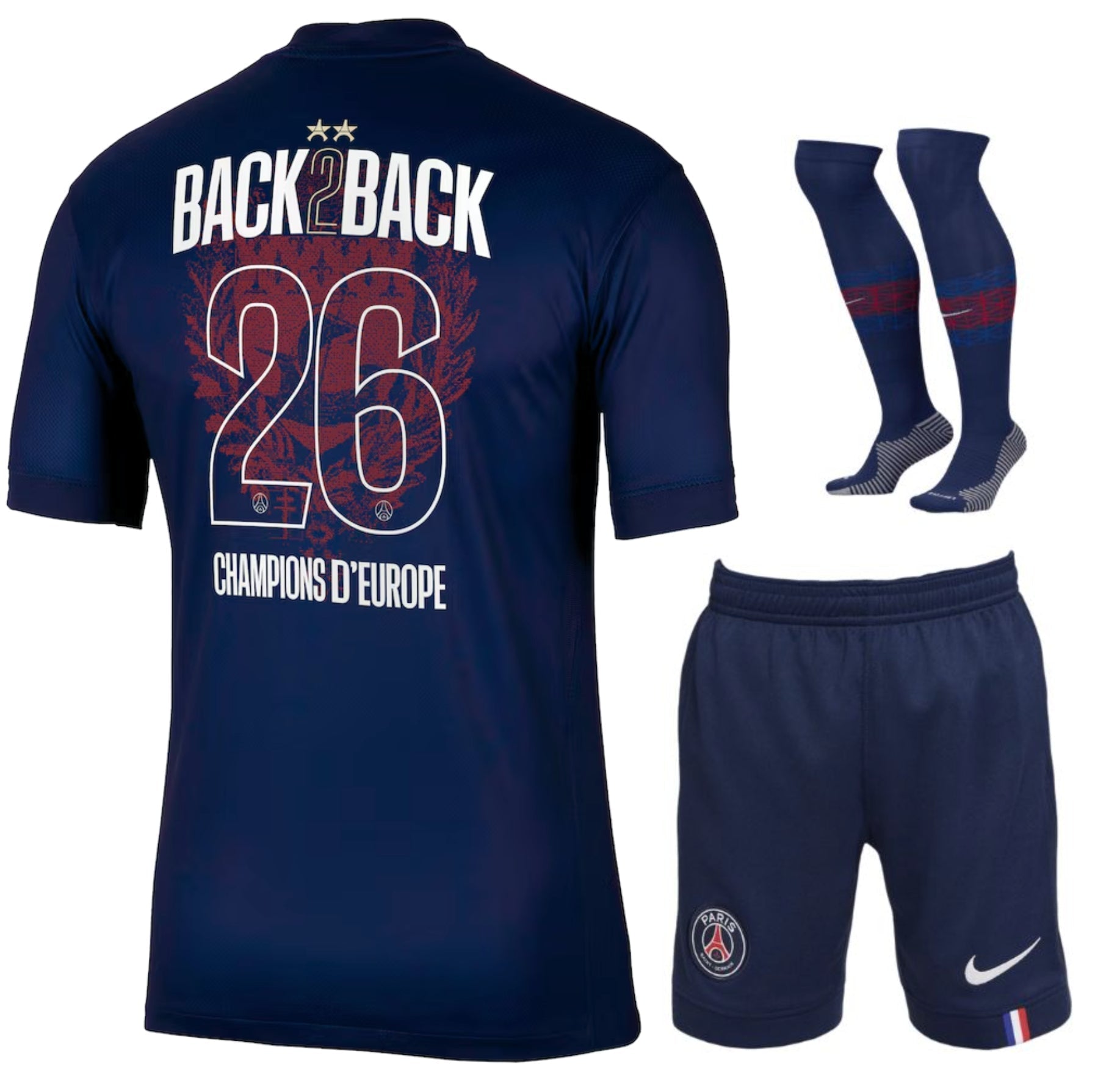 MAILLOT KIT ENFANT 2 ETOILES PSG BACK 2 BACK DOMICILE 2025/2026 - keppygoal.com
